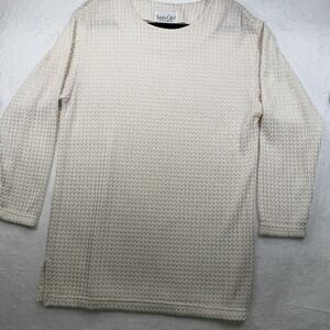 Santa Cruz Sportswear Women's Medium Waffle Knit Sweater Cream Beige 3/4 Sleeve